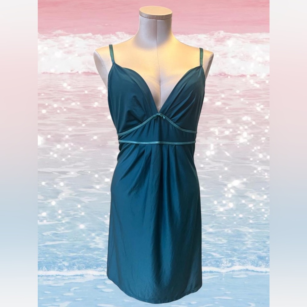Ambrielle teal blue slip dress with tie detail Size XL